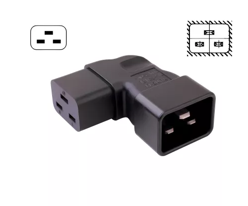 Netzadapter C19 auf C20 gewinkelt, YL-3318L-1 IEC 60320-C19/20 seitwärts gewinkelt, rechts/links